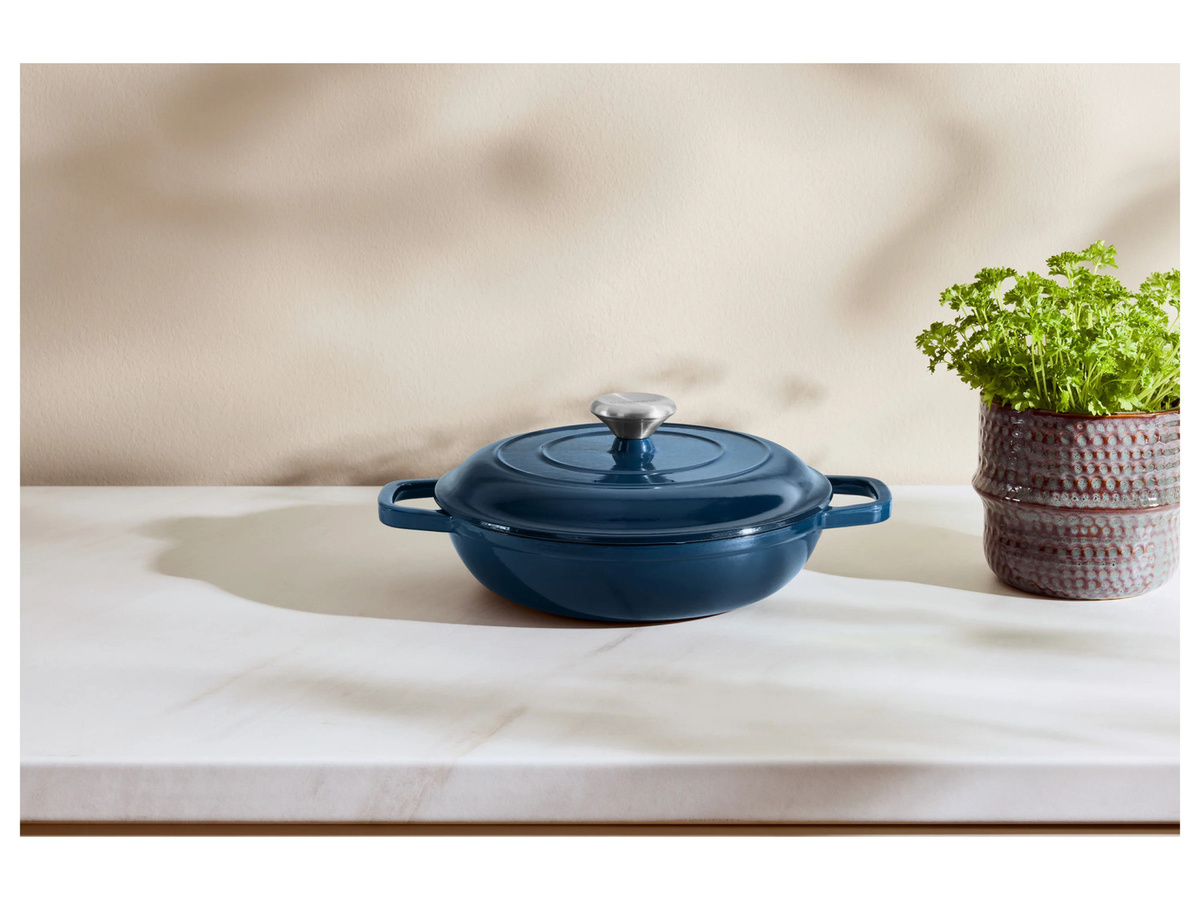 SILVERCREST Premium-Gusseisenservierpfanne aus emailliertem Gusseisen, Blau, Durchmesser: 25 cm - Bild 3