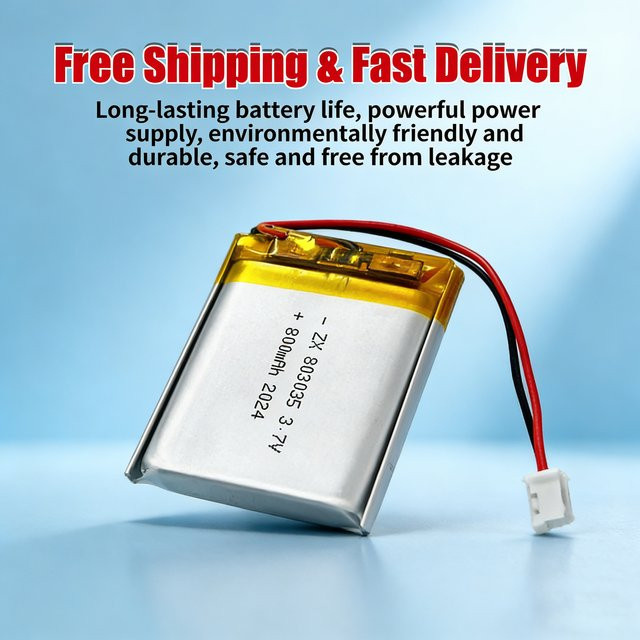 Koonenda Lipo-Akku 803035 wiederaufladbare Lithium-Polymer-Zelle 3,7 V 800 mAh in Silber für Bluetooth-Headsets, kabellose Mäuse, Tastaturen und Smartwatches - Bild 1