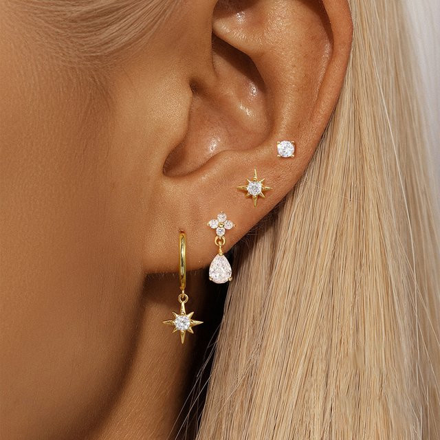 Maodane Ohrringe Edelstahl, Gold, Zirkonia, Star Studs - Bild 1