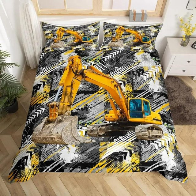 Allbestart Bettwäscheset für Kinder mit LKW und Bagger Motiv in Gelb, Queen Size, B/H: 70 x 133 cm - Bild 1