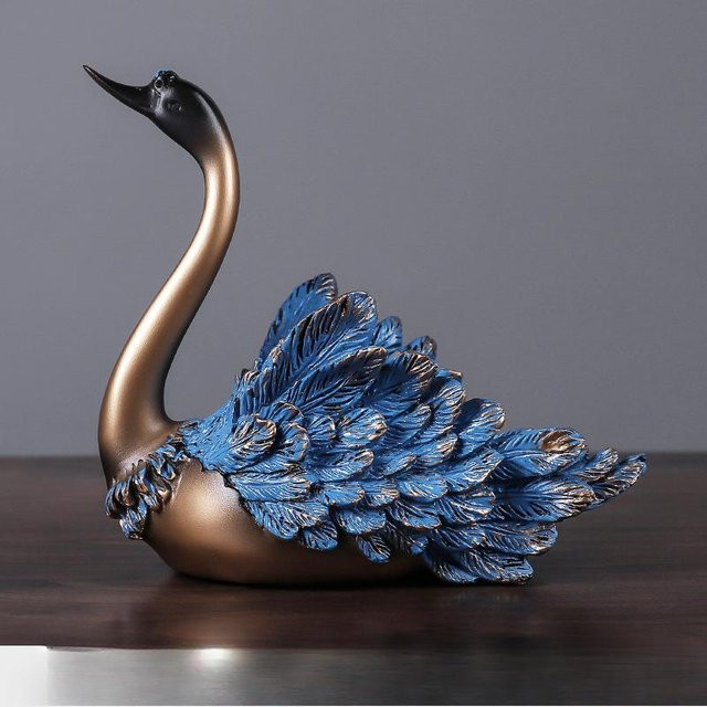 Yiran Furniture Schwan Ornamente Paar in Gold aus Harz zur Dekoration für Wohnzimmer und Eingangsbereich - Bild 1