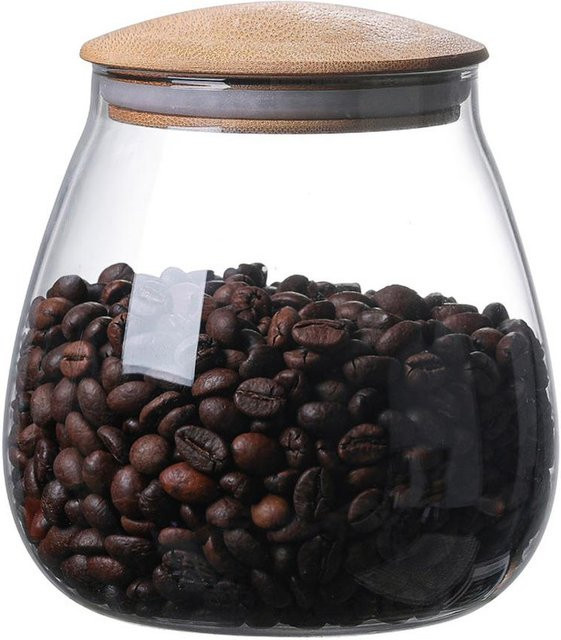 Glasvorratsdose CosyHome aus Glas mit Holzdeckel in Grau für Reis, Bohnen oder Kekse, BPA-frei - Bild 1