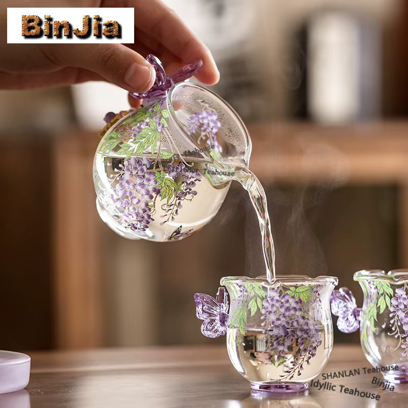 BinJia Wisteria Glas-Teekanne mit floralem Design, transparent, 150 ml - Bild 2