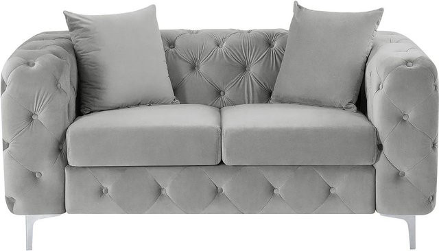 Vente-unique Sofa Edwina Chesterfield in Hellgrau aus Samt mit Breite: 162 cm - Bild 1