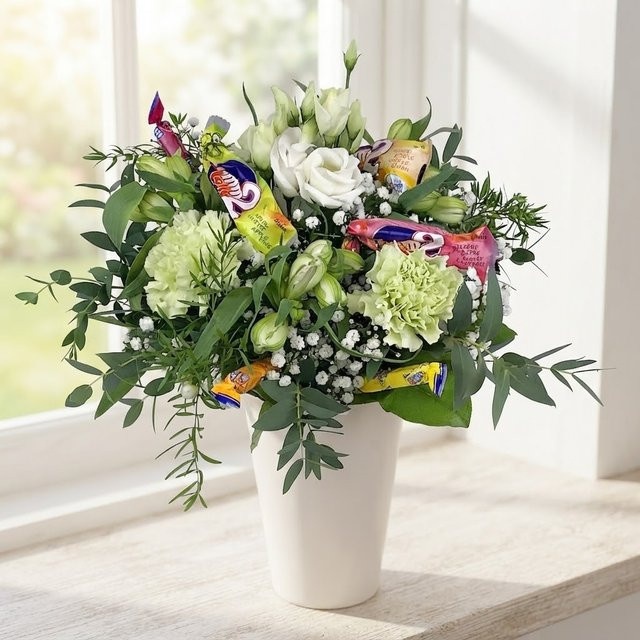 Bouquet Mixed Eustoma Carnation Greenery Multicolor zum Geburtstag - Bild 1