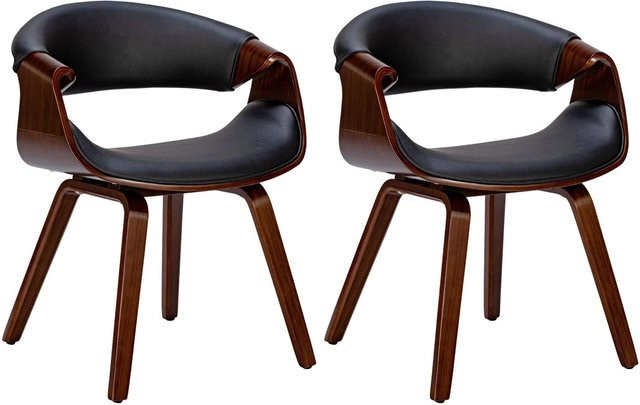 DELUKE 2er Set Esszimmerstühle aus Kunstleder und Stoff in Vizon, Walnuss/Schwarz, B/T/H: 62 x 52 x 76 cm - Bild 1