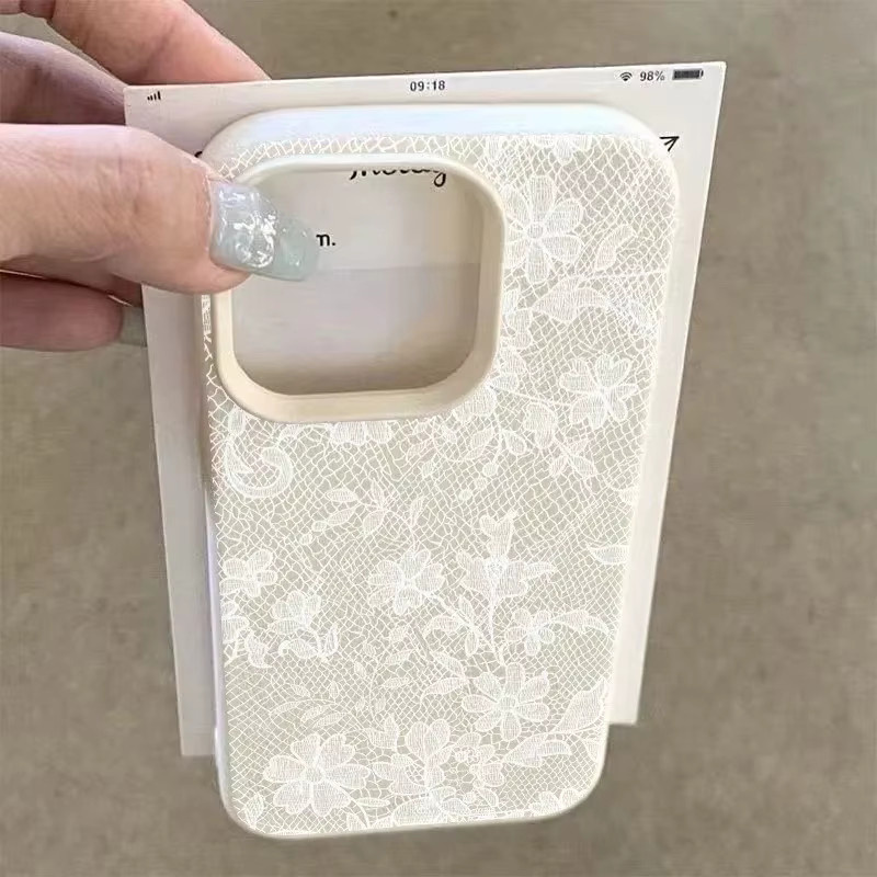 Stoßfeste Samsung Handyhülle mit weißem Spitzen- und Blumenmuster sowie Lichee-Ledermuster für Samsung Galaxy S20 bis S26 Plus FE Ultra 4G 5G - Bild 2