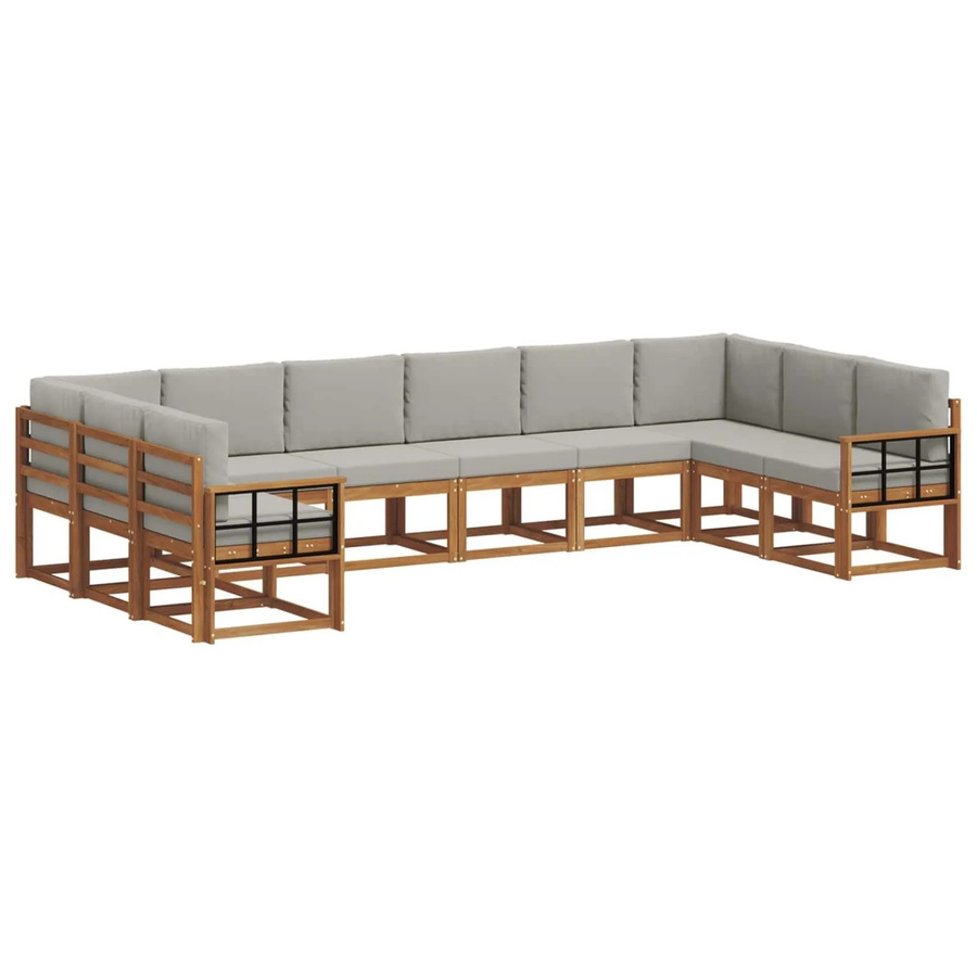 vidaXL Outdoor-Sofagarnitur aus Akazienholz in L-Form mit 10-teiligem Set, Farbe Natur und Hellgrau - Bild 2