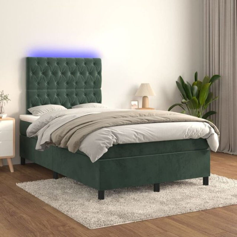 Vidaxl Boxspringbett mit Matratze und LED in Dunkelgrün aus Samt, B/T/H: 120 x 200 x 118 cm - Bild 1
