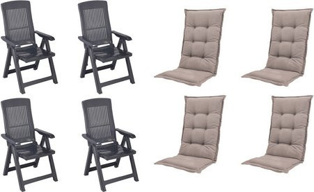 MADISON Gartenmöbelset Tampa mit 4 Klappsesseln und Auflagen in Anthrazit und Taupe, B/H/T: 61 x 109 x 60 cm - Bild 1
