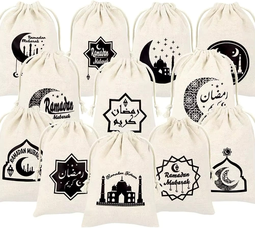 12-teiliges Set Ramadan-Geschenktüten mit Kordelzug und Mond-Stern-Motiv für Eid Iftar und Al-Adha Gastgeschenke - Bild 2