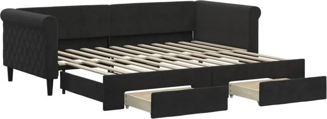 vidaXL Tagesbett ausziehbar mit Schubladen in Schwarz aus Samt, B/T/H: 90 x 200 x 68 cm - Bild 1
