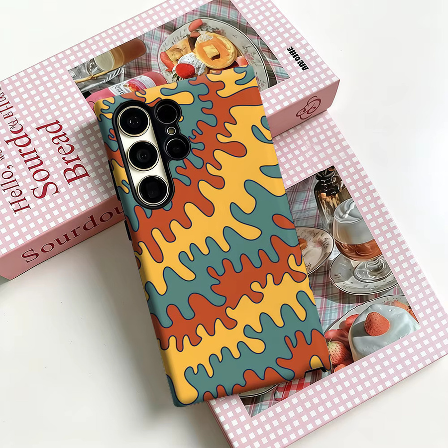 Stoßfeste Doppelschicht Handyhülle mit Wellenmuster in Gelb-Orange-Blau für Samsung Galaxy S25 Ultra, S24 und S23 Ultra Plus - Bild 3