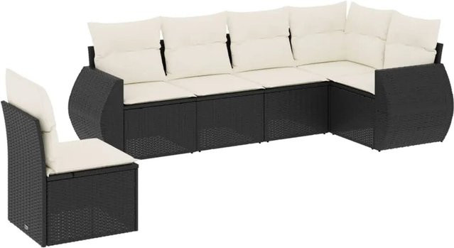 vidaXL 6-teilige Garten-Sofagarnitur aus Poly-Rattan in Schwarz mit cremeweißen Kissen und Stahlgestell - Bild 1