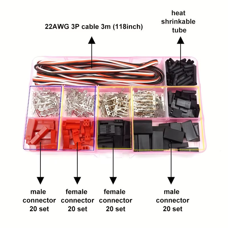 AOKIN Servokabel Kit mit 40 Sätzen Stecker, Buchse, Crimp und Pin in Multicolour kompatibel mit JST, SYP, Futaba, Hitec und Spektrum für RC-Modelle - Bild 2