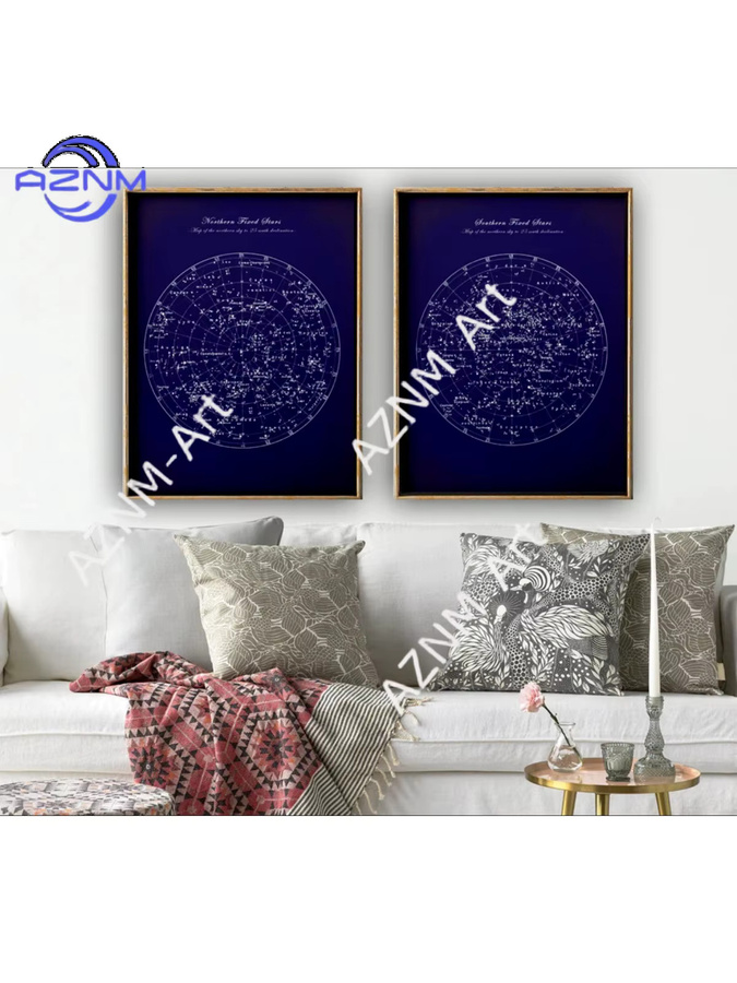 AZNM 2-teiliges Sternkarten-Poster Set in Blau als moderne abstrakte Astronomie-Wandkunst aus Papier - Bild 3