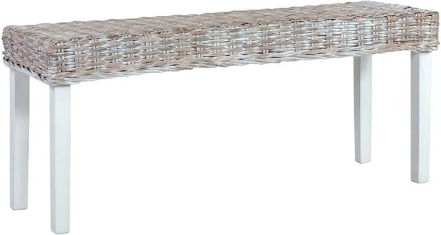 vidaXL Sitzbank aus Kubu-Rattan und massivem Mahagoniholz in Weiß, Breite: 110 cm - Bild 1