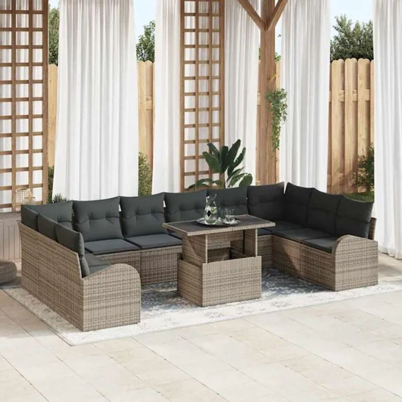 Vidaxl Garten-Sofa-Set aus Poly-Rattan mit Speicherfunktion in Grau, 11-teilig, modern - Bild 1