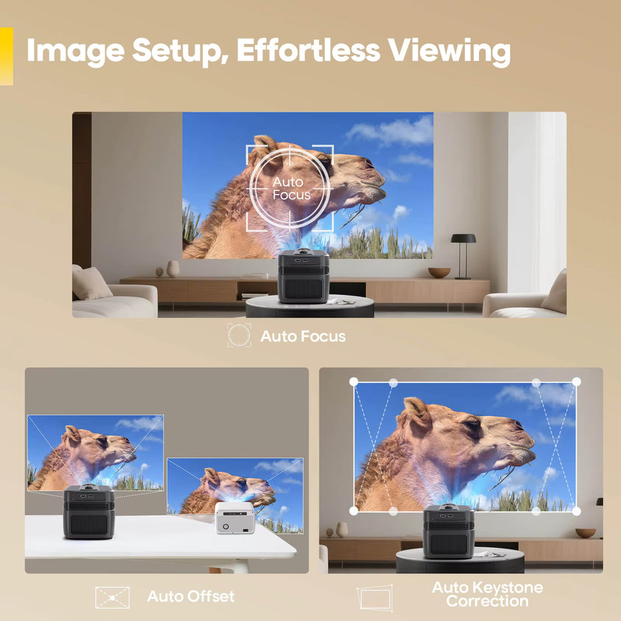 Magcubic HY450C Projektor in Schwarz mit 900 ANSI Lumen, 4K UHD Unterstützung, Native 1080P Auflösung, Ultra-Kurzdistanz, Allwinner H726, WIFI6 und Bluetooth 5.4 - Bild 3
