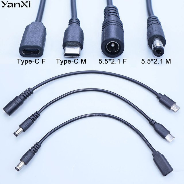 YanXi USB-C auf DC 5,5 x 2,1 mm Stromadapter Konverter Ladekabel in Schwarz - Bild 1
