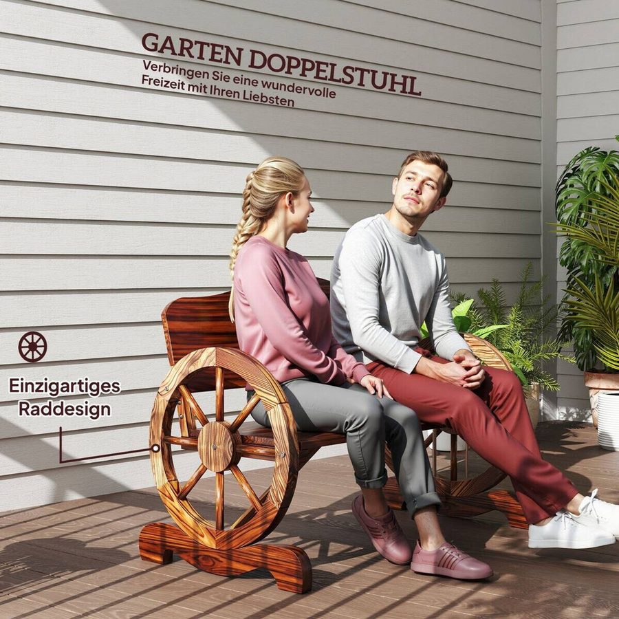 Outsunny Gartenbank aus Fichtenholz in braun verkohlt, rustikale 2-Sitzer Holzbank mit Rücken- und Armlehnen für Garten, Balkon und Terrasse, B/T/H: 110 x 55 x 80 cm - Bild 6