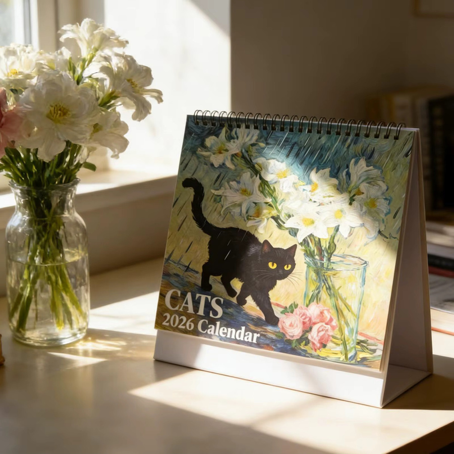 Großer Gitterkalender 2026 für Katzenliebhaber mit markierten Feiertagen, bunter Wandplaner für Zuhause und Büro - Bild 3