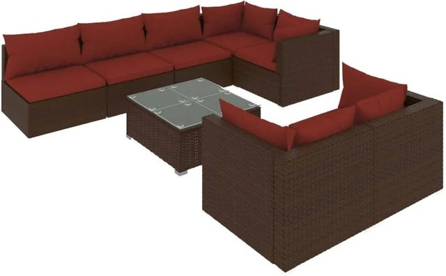 vidaXL 8-teiliges Garten-Lounge-Set in U-Form aus braunem Poly-Rattan mit Kissen und pulverbeschichtetem Stahlgestell - Bild 1