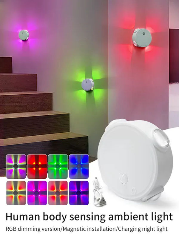 GGBEE 4-Köpfige RGB Katzenauge-Wandleuchte in Weiß mit Bewegungssensor, dimmbar und wiederaufladbar als Nachtlicht für Schlafzimmer und Treppen - Bild 6