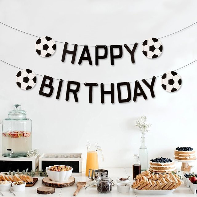 VRISE Fußball-Geburtstagsbanner Happy Birthday in Schwarz als Party-Dekoration für Sportbegeisterte - Bild 1