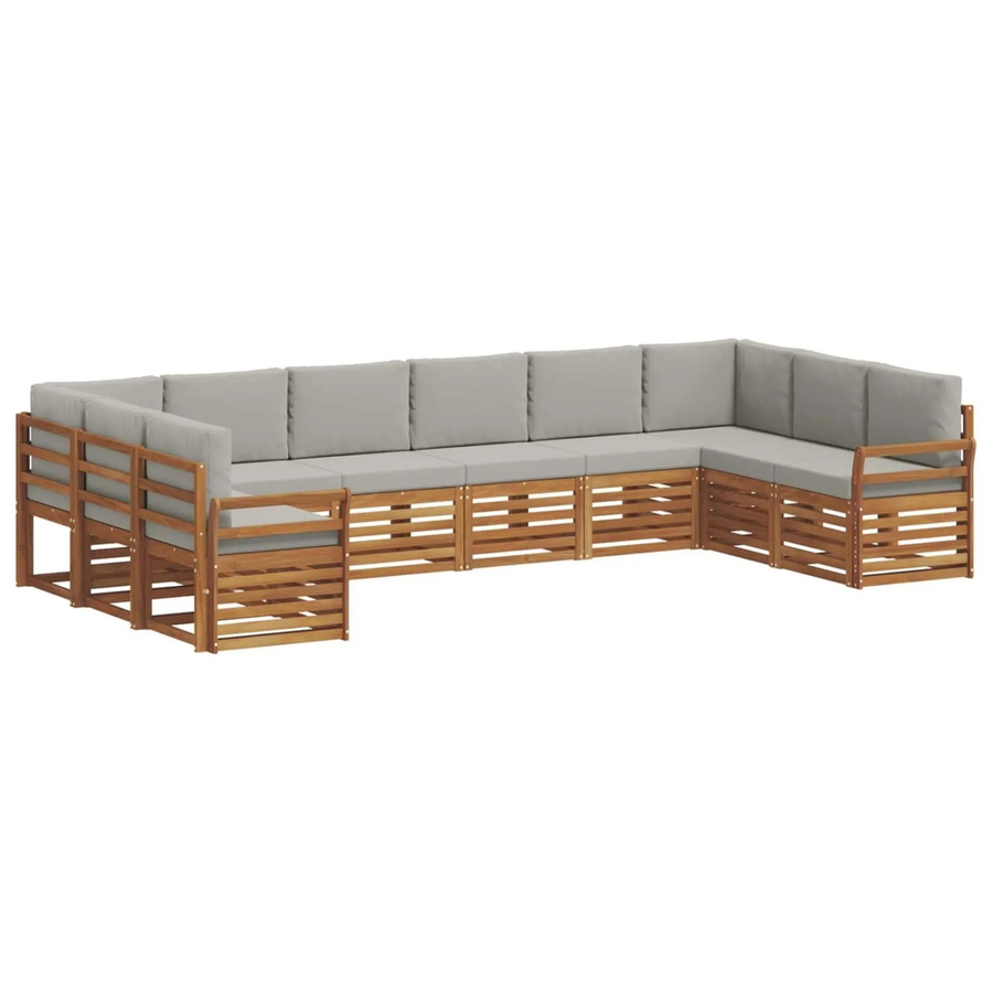 vidaXL Sofagarnitur 10-teilig aus Massivholz Akazie in Natur und Hellgrau mit L-Form und Polsterkissen - Bild 2