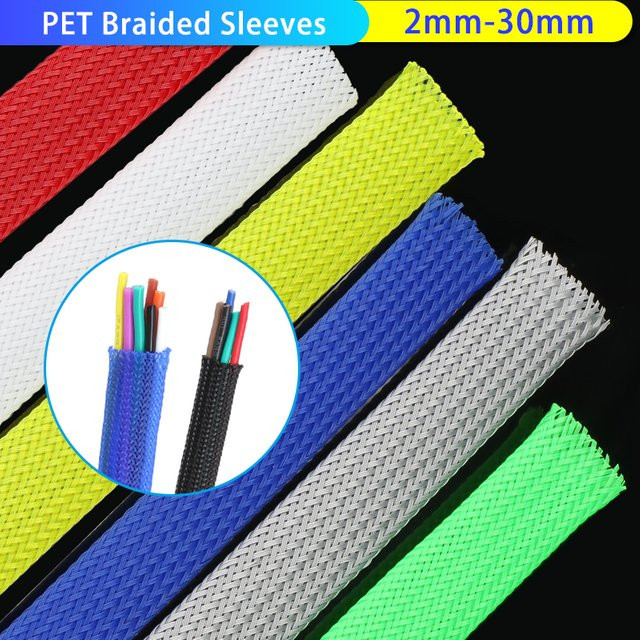 Flexibler PET-Geflechtschlauch als Kabelschutz für Auto und Elektrokabel, abriebfest und hitzebeständig, Gelb, Durchmesser: 2-30 mm - Bild 1