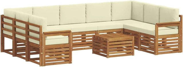 vidaXL Sofagarnitur 10-teilig L-Form aus Massivholz Akazie in Natur und Creme mit Polstern und Armlehnen - Bild 1