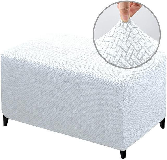 Coolazy Jacquard-Ottoman-Bezug für Hocker und Fußhocker, dehnbar und rutschfest, weiß - Bild 1