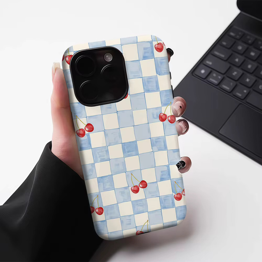Robuste magnetische iPhone Hülle mit blauem Schachbrettmuster für Apple iPhone 17 16 15 14 13 Pro Max Plus - Bild 3