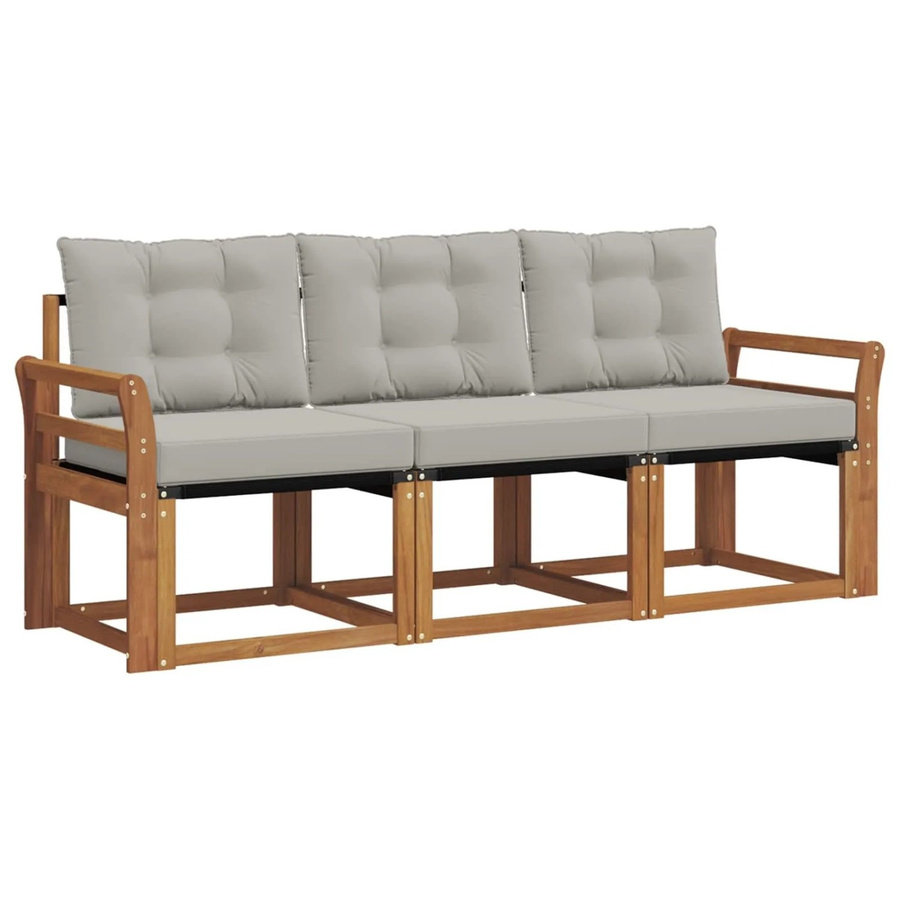 vidaXL Outdoor-Sofagarnitur 3-teilig aus Akazienholz und Textilene in Beige und Grau mit Kissen und Armlehnen - Bild 2