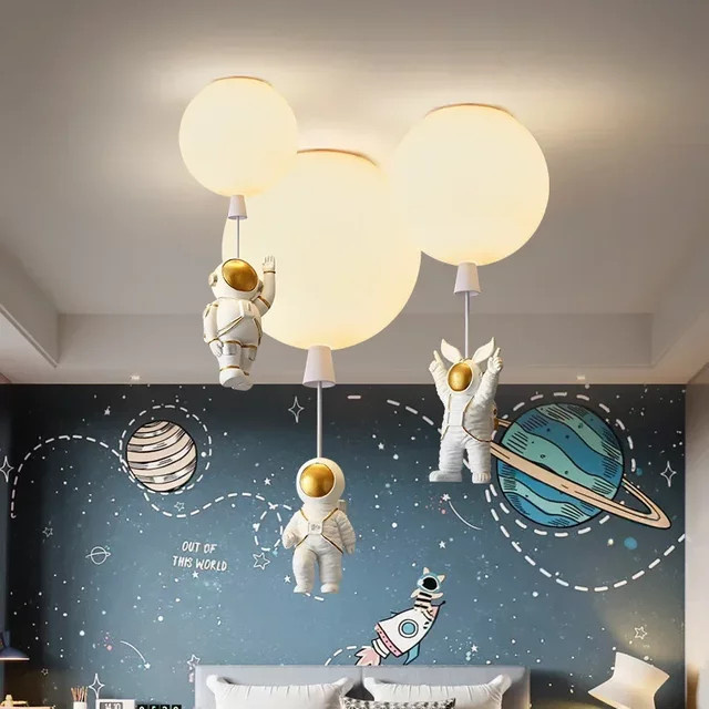 JIANKEXING LED Astronaut Ballon Pendelleuchte für Kinderzimmer, moderne Glaskugel-Hängelampe in Weiß und Transparent mit warmweißem Licht - Bild 1