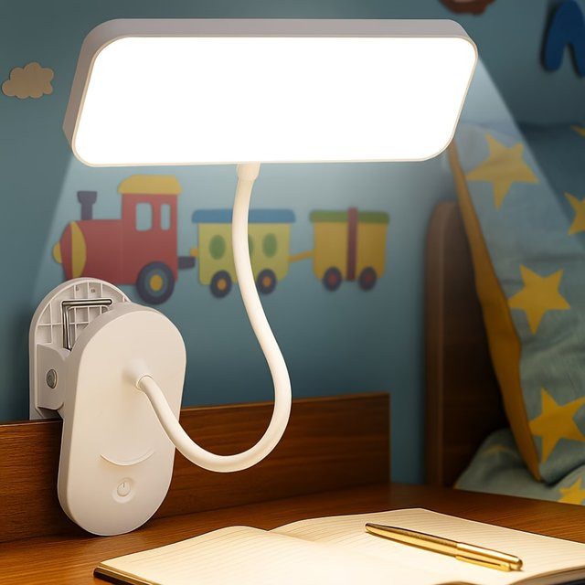 Leclstar LED Clip-Schreibtischlampe mit Augenschutz, aufladbare Nachttischlampe in Weiß mit Touch-Bedienung und warmweißem Licht - Bild 1