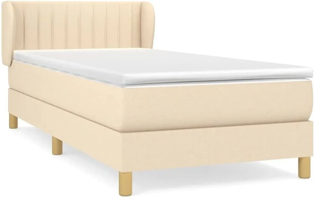 vidaXL Boxspringbett mit Matratze Hybrid-Design aus Stoff und massivem Lärchenholz, Farbe: Creme/Beige, B/T/H: 80 x 200 cm - Bild 1
