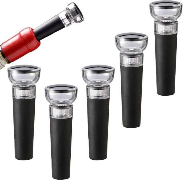 SUNFILI 5er Set Luftdichte Flaschenverschlüsse aus Kunststoff in Schwarz für Wein, Bier und Soda - Bild 1