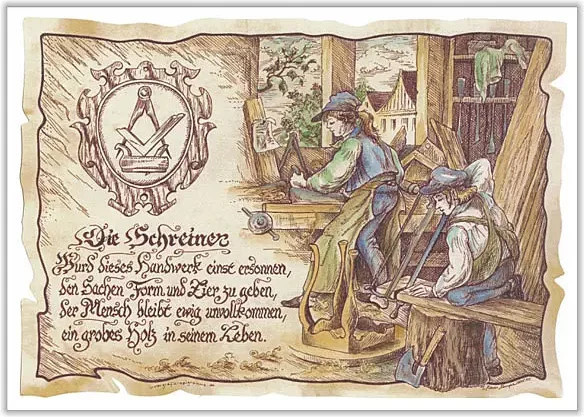 Vintage Zunftbild Schreiner als Paper Poster auf Antikpapier, Mehrfarbig, B: 21,0 cm, H: 29,7 cm - Bild 1