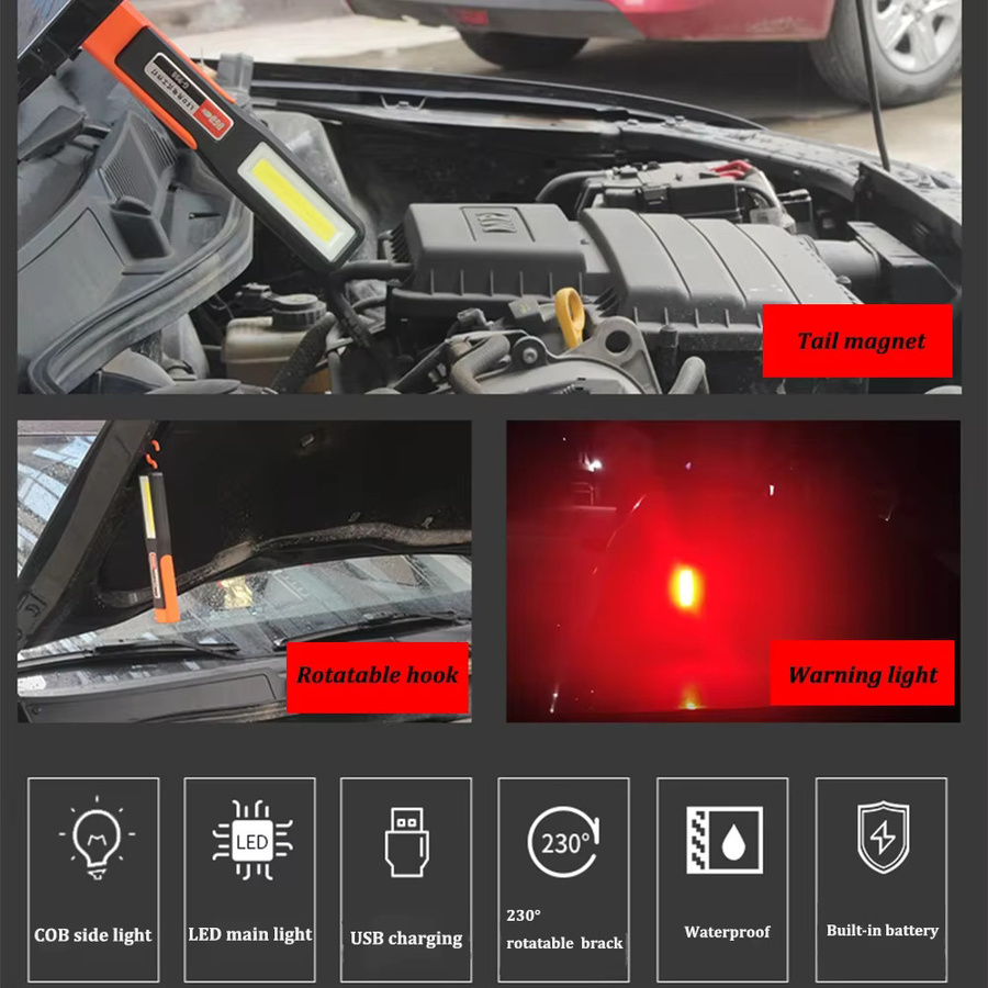 Heinast COB-LED-Arbeitsleuchte magnetisch, USB wiederaufladbare wasserdichte LED-Taschenlampe in Schwarz für Garten, Werkstatt und Notfälle - Bild 5