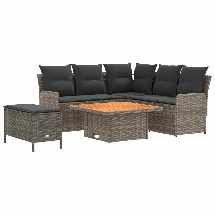 vidaXL Gartenmöbelset L-Form aus PE-Rattan und Stahl in Grau mit 5 Polstern - Bild 2