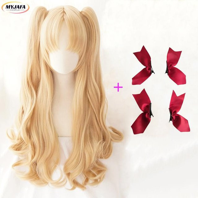 Ereshkigal Cosplay-Perücke, blonde lockige Pferdeschwänze, Kunsthaar - Bild 1