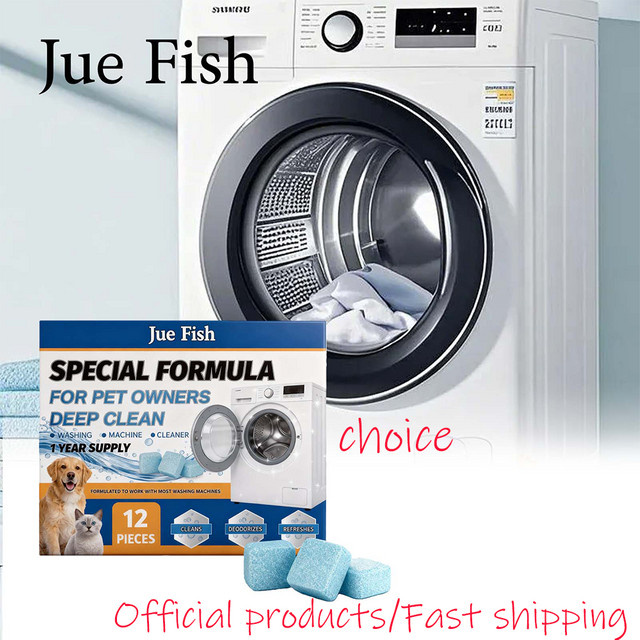 Jue Fish Waschmaschinen-Reinigungstabletten für Haustierbesitzer zur Geruchsentfernung und Trommelreinigung, 12er-Pack, Blau - Bild 1