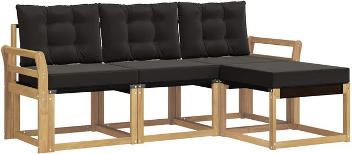 Modernes 4-teiliges Outdoor-Sofagarnitur Loungemöbel Set von vidaXL aus Akazie und Stoff in Weiß und Schwarz - Bild 1