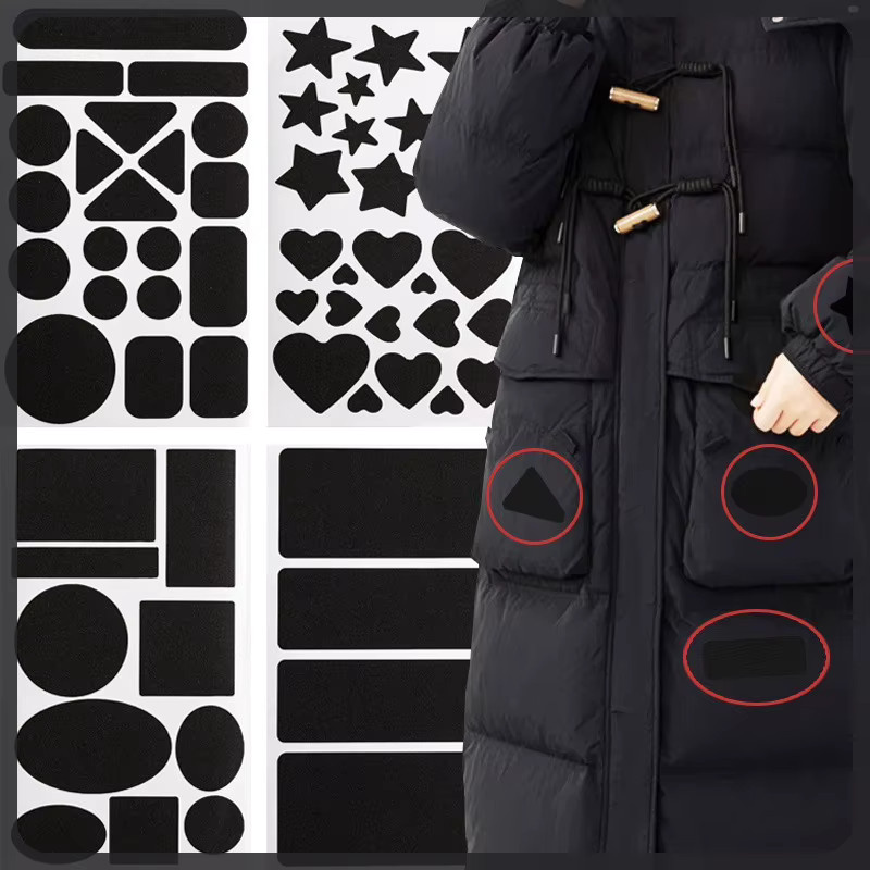 G332 Universelles selbstklebendes Stoffreparaturpflaster für Daunenjacken und Mäntel, schwarz, 2er-Set - Bild 1