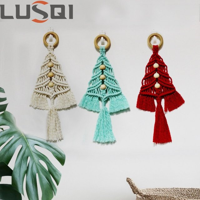 LUSQI Handgeknüpfte Weihnachtsbaumschmuck Boho Anhänger aus Baumwollseil in Beige - Bild 1