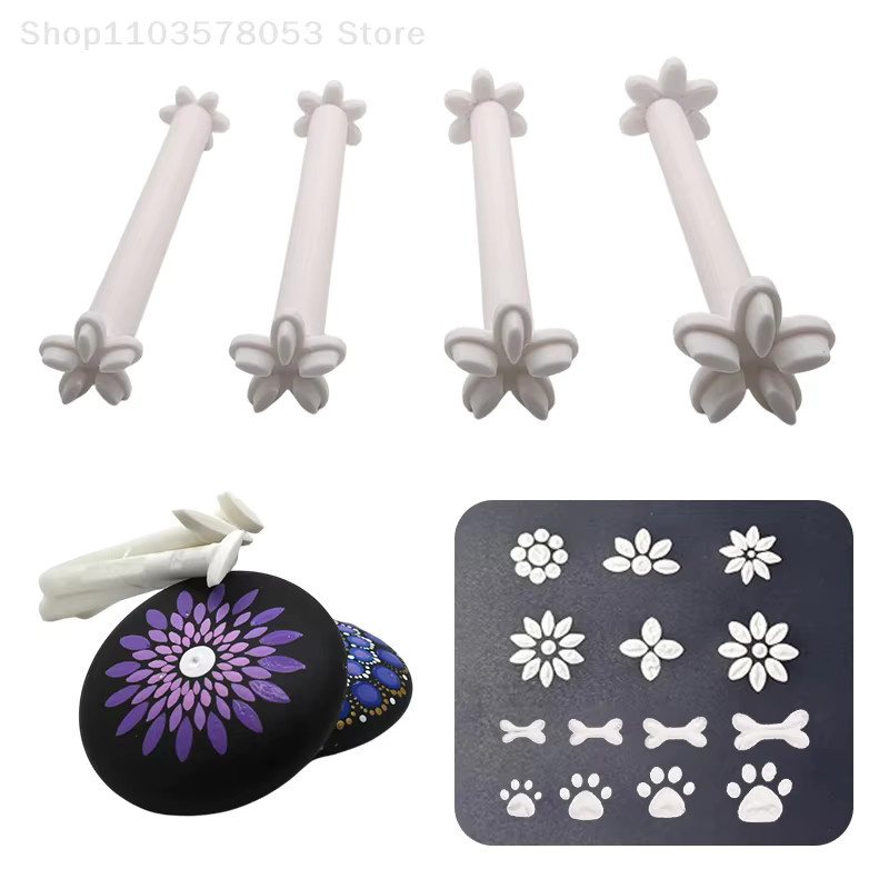 Set aus 4 oder 5 Stippling-Stempeln für Dot-Painting und florale Muster in Weiß aus Kunststoff - Bild 2