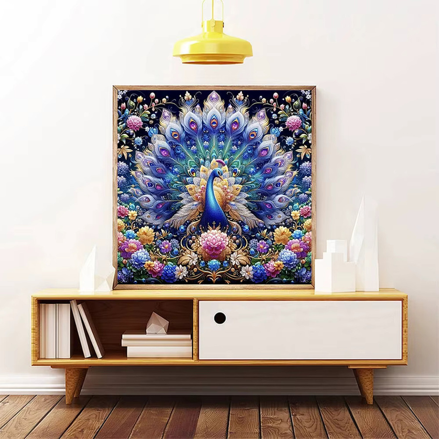 Huacan Diamant-Mosaik Wandkunst Pfau mit quadratischen Strasssteinen in Multicolor - Bild 3