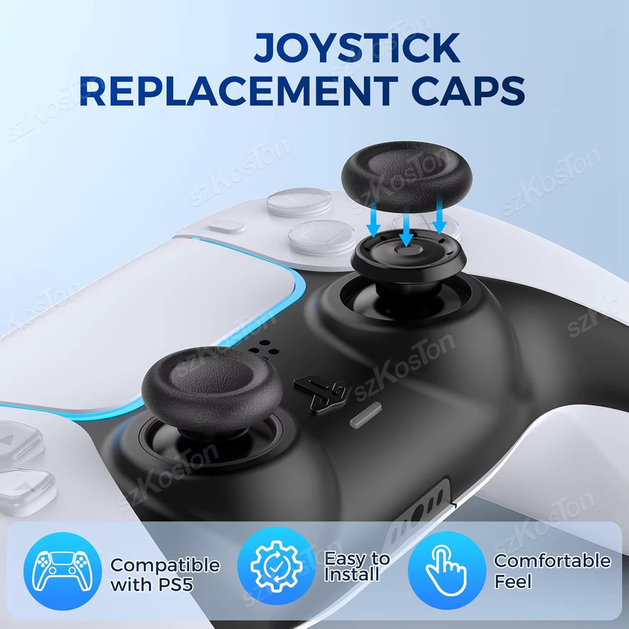 SZKOSTON Joystick Ersatz Grip Caps für PS5 und PS4 Controller, 6-8 Stück Anti-Slip Daumen Griffe in Schwarz, Gaming Zubehör zur Reparatur - Bild 2